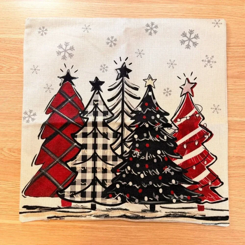 Christmas Tree Pillow Cover 17in x 17in Holiday Decor With Snowflake Design